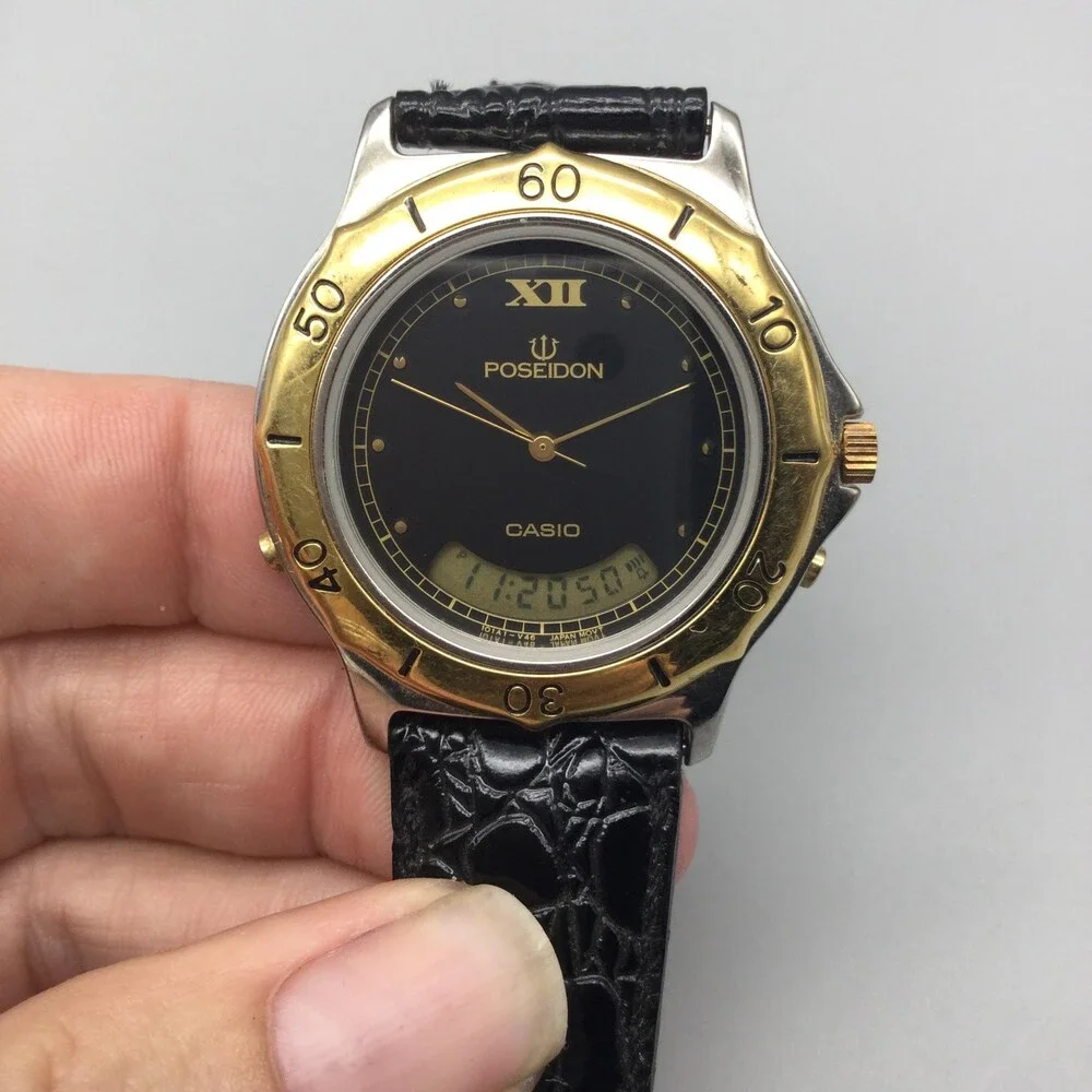 Vintage Casio Poseidon Mens Watch 37mm Black Dial 388 PMW-500 New Battery